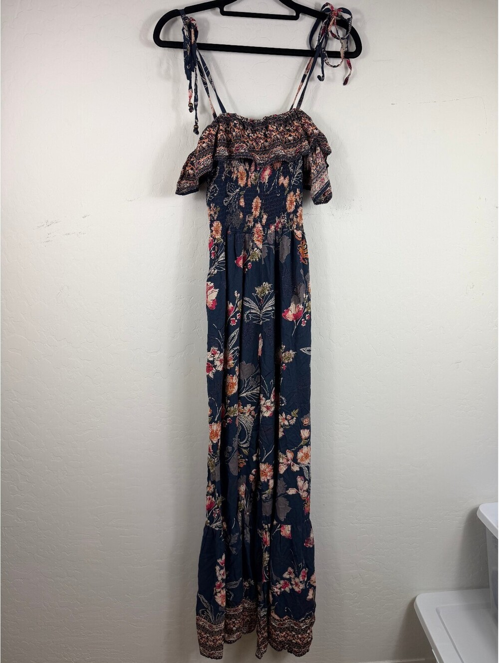 Angie Small Boho Floral Off Shoulder Wide Leg Jumpsuit Ruffle Maxi Size Small